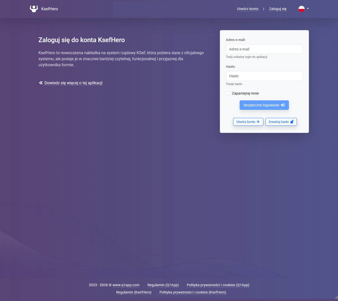 KsefHero - demo systemu - strona logowania